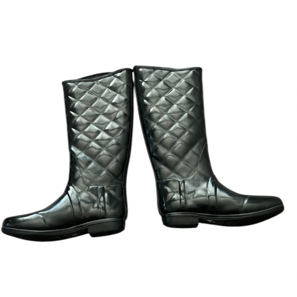HUNTER Quilted Savoy Tall Pull On Black Refined Gloss Rain Boots